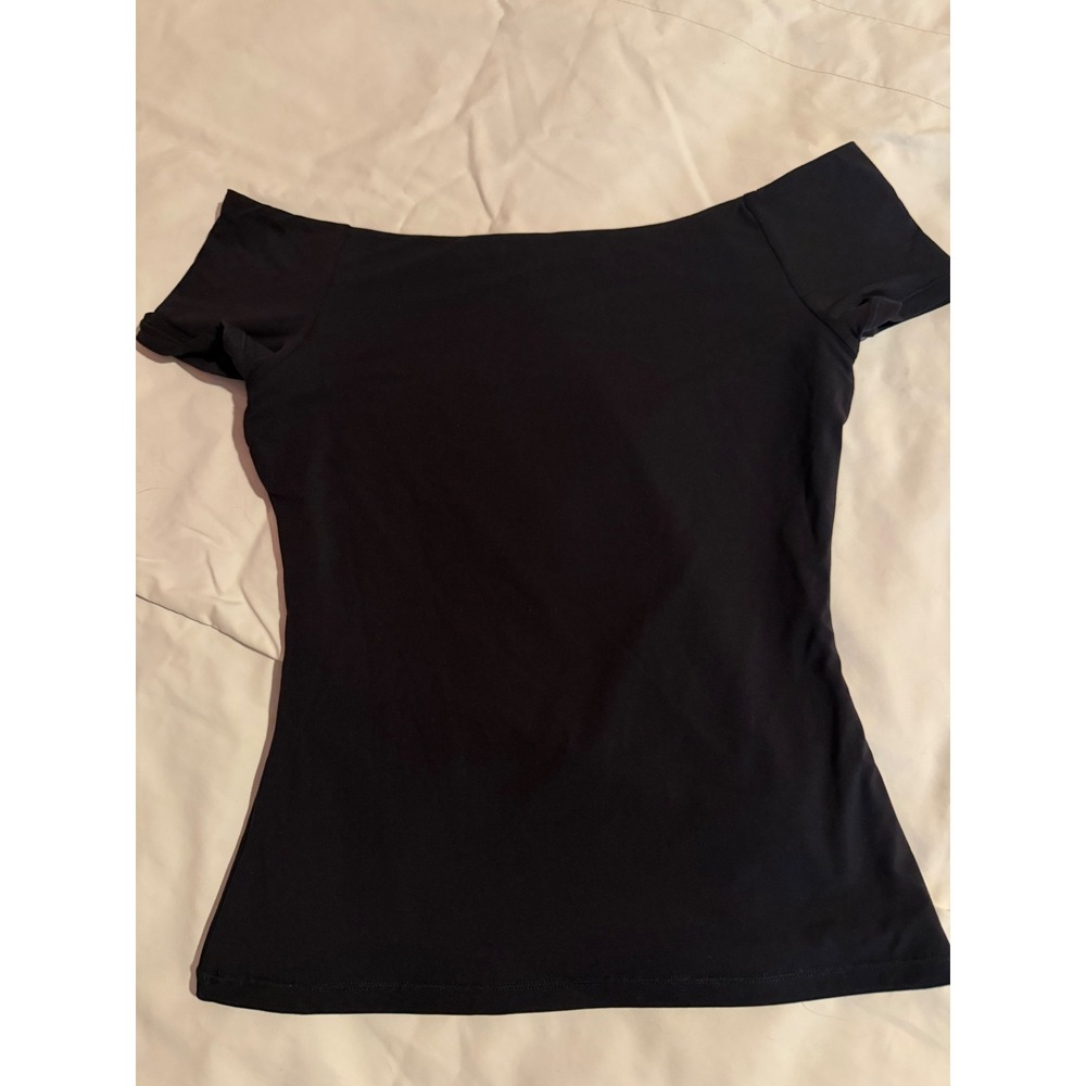 Unbranded Black Off The Shoulder‎ Short Sleeve Boat Neck Slim Fit Top Small